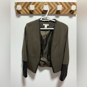 H&M army green blazer with faux leather detailing